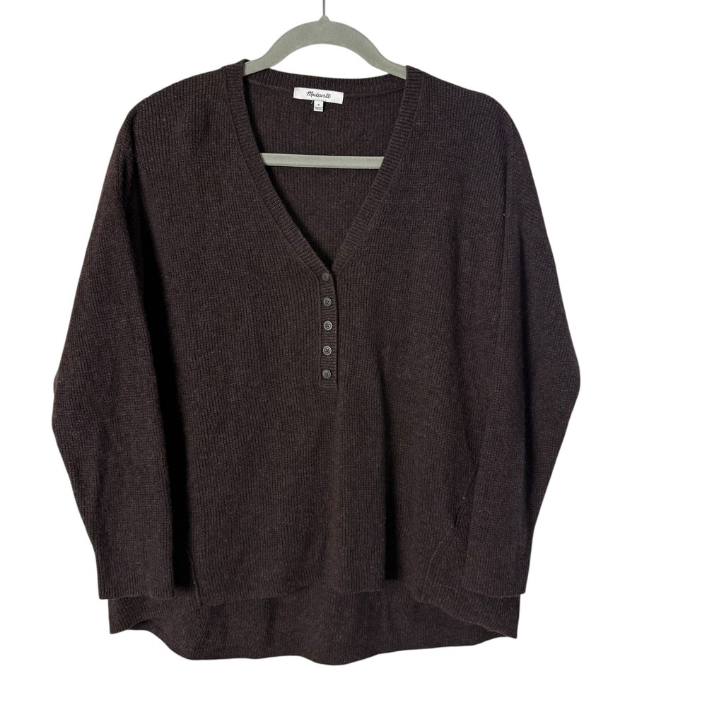 Madewell Asherton Waffle Henley Sweater V Neck Dark Brown Long Sleeve Size Small